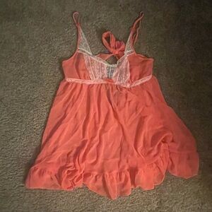 Medium Vintage Coral Betsey Johnson Intimates Lace Nightie With White Lace